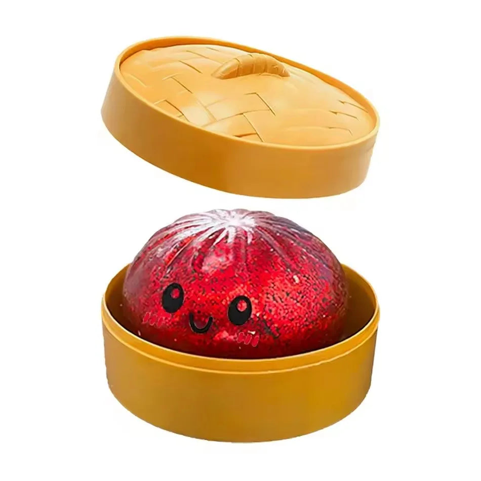 Simulation Dumpling Squishy Rebound Soft Squeeze Stress Ball With Bamboo Steamer Box Anti-Stress Toy Sensory For Creative Gift