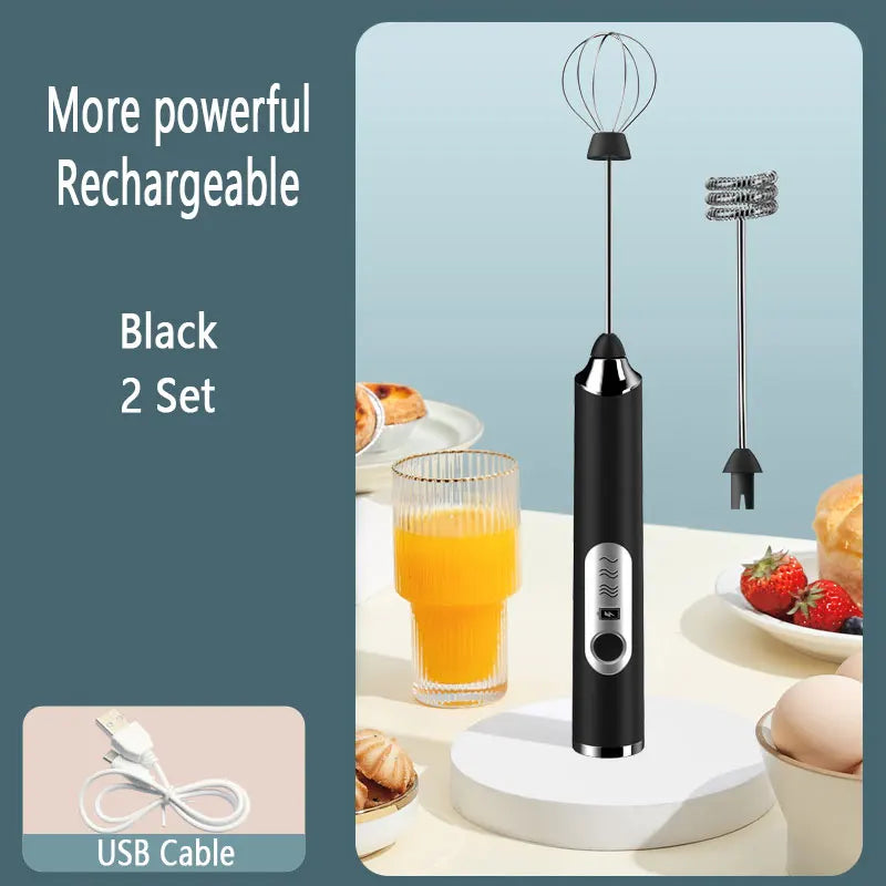 Handheld Double Stick Wireless Whisk Custard Foamer Mini Portable Blender Coffee Milk Three Speed Control Egg White Whipped USB