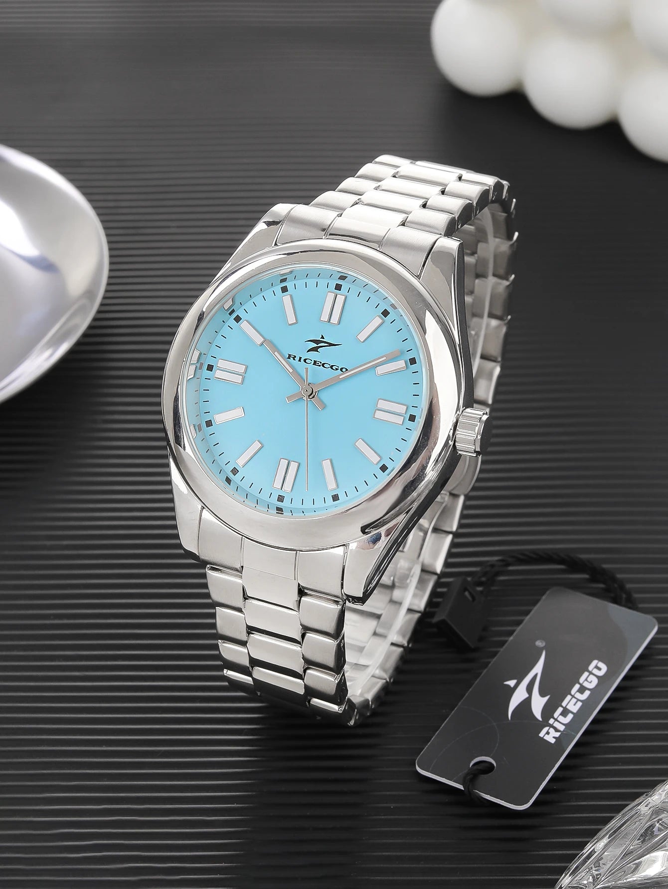 Ricecgo 1 Men's Classic Quartz Watch - Business Style, Round Dial, Bar Markers, Calendar Display, Stainless Steel Strap, Quartz Movement, Suitable for Daily Wear, Ideal Gift for Birthdays or Special Occasions, Father's Day Gi