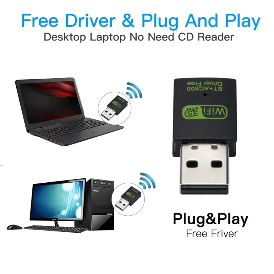 600Mbps USB WiFi Bluetooth Adapter Dual Band 2.4 5.8Ghz Wireless External Network Receiver USB WiFi Dongle for PC Laptop Desktop