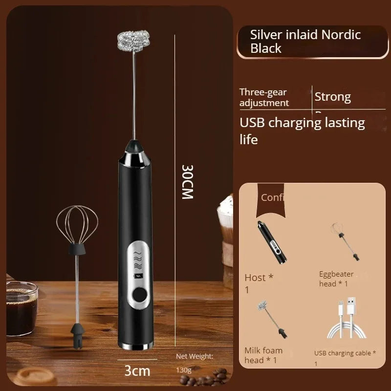 Handheld Double Stick Wireless Whisk Custard Foamer Mini Portable Blender Coffee Milk Three Speed Control Egg White Whipped USB
