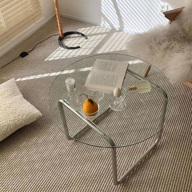 Nordic Coffee Table Modern Tempered Glass Coffee Table Home Living Room Sofa Side Tables Light Luxury Round Bedroom Tables