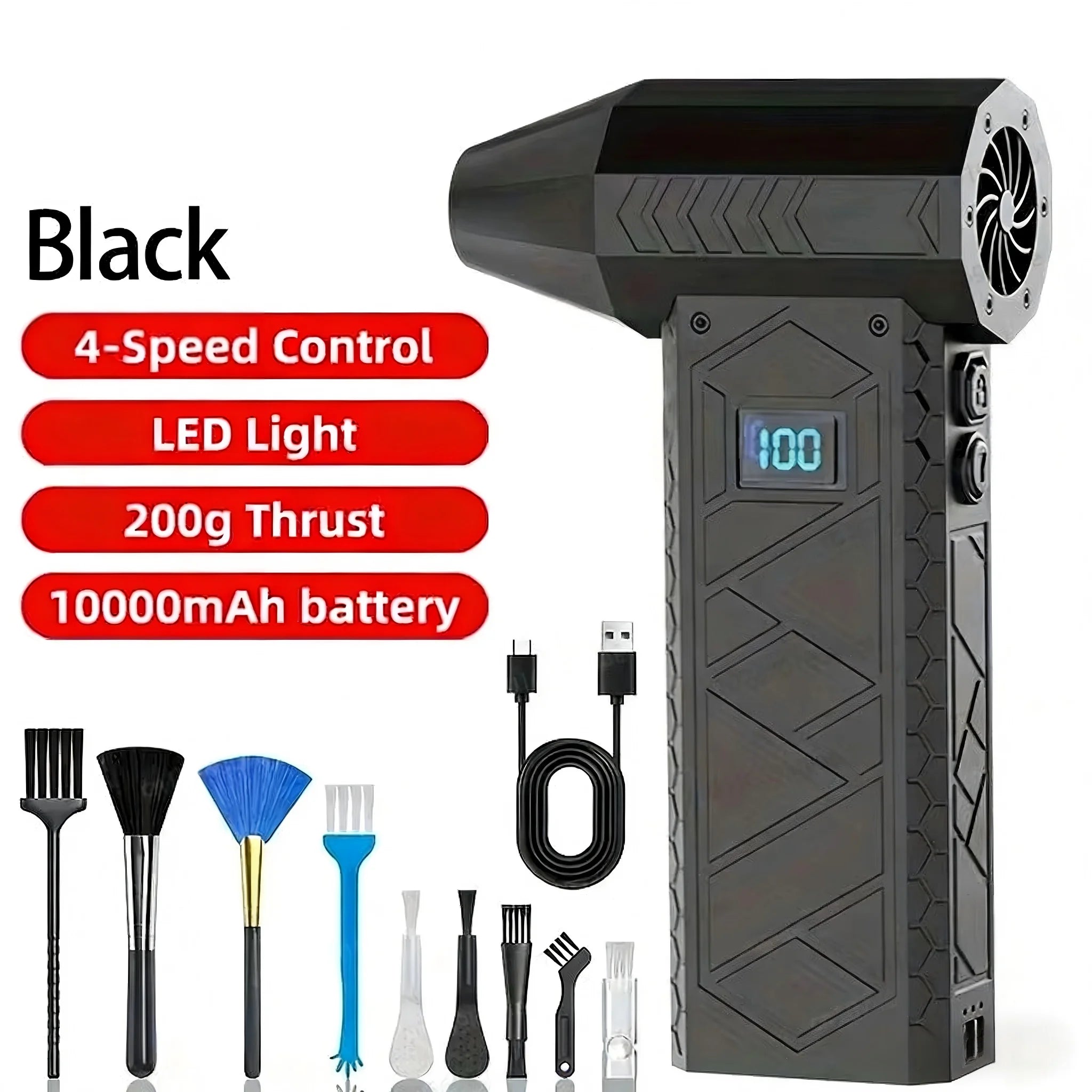 High-Speed Handheld Fan 130000 RPM with Display Large Capacity Strong Wind Power Brushless Motor for Cooling And Ventilation