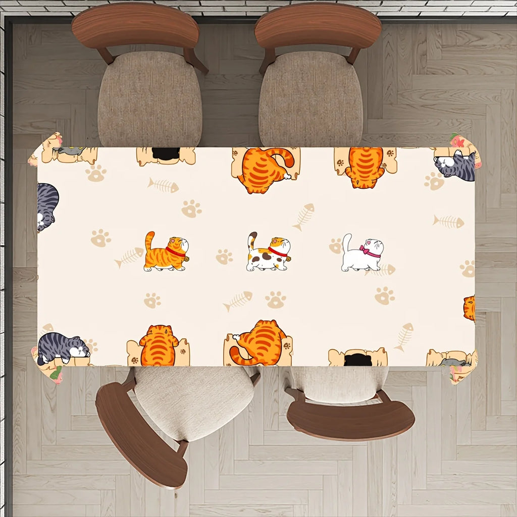 Cute Cat & Kitten Paw Print Tablecloth, Pet Theme Table Cover for Kitchen Dining Room Patio Picni
