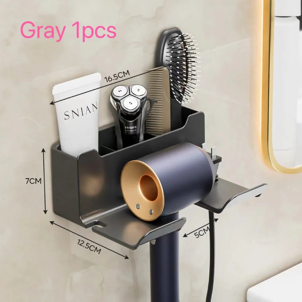 1pc Multi-Functional Wall Mounted Hair Dryer Holder, Bathroom Hair Tool Organizer Storage Rack for Home & Hotel Use