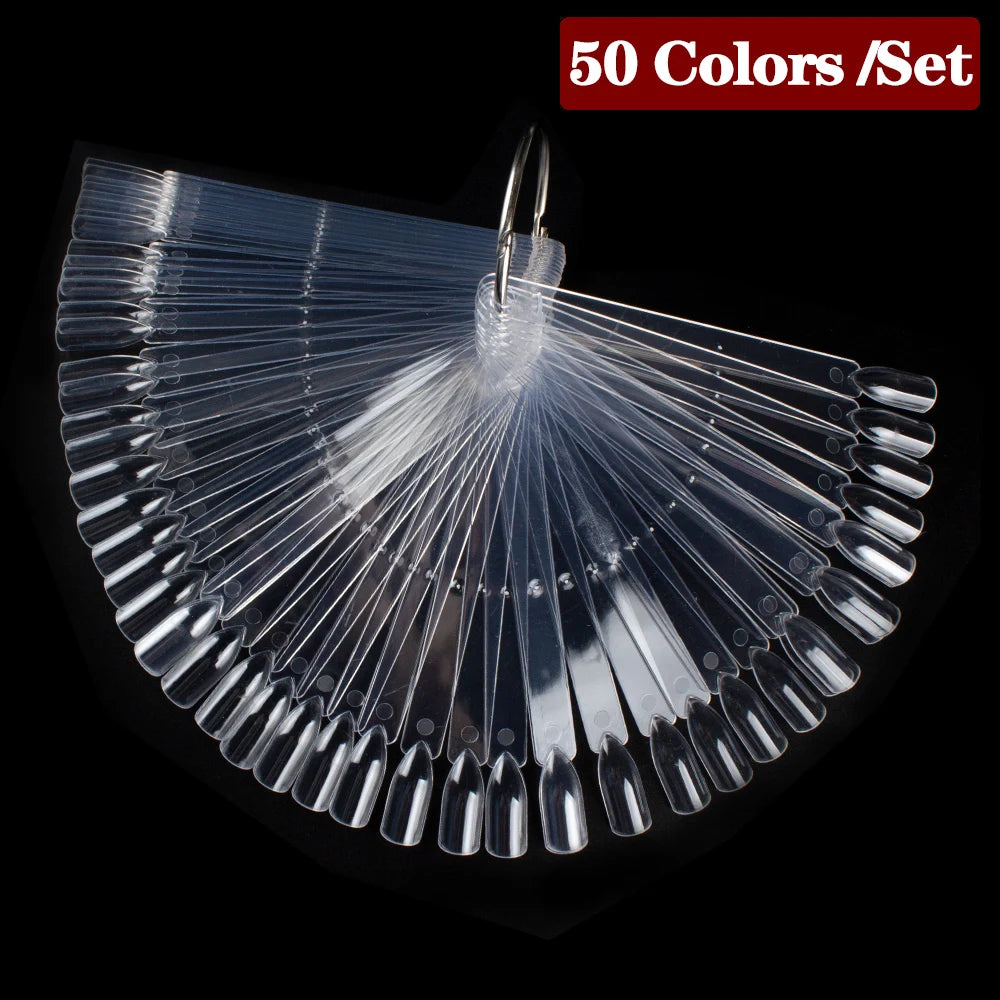 1 Set False Nail Tips Clear Nature Black Nail Art Display Oval Fan Style Nail Swatch Polish Stand Tips Practice Manicure Tools