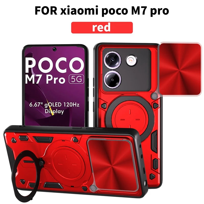 For Xiaomi POCO M7 Pro 5G Case Armor Car Magnetic Holder Ring Phone Case For Mi Poco M7 Pro M7Pro Slide Lens Protector Cover