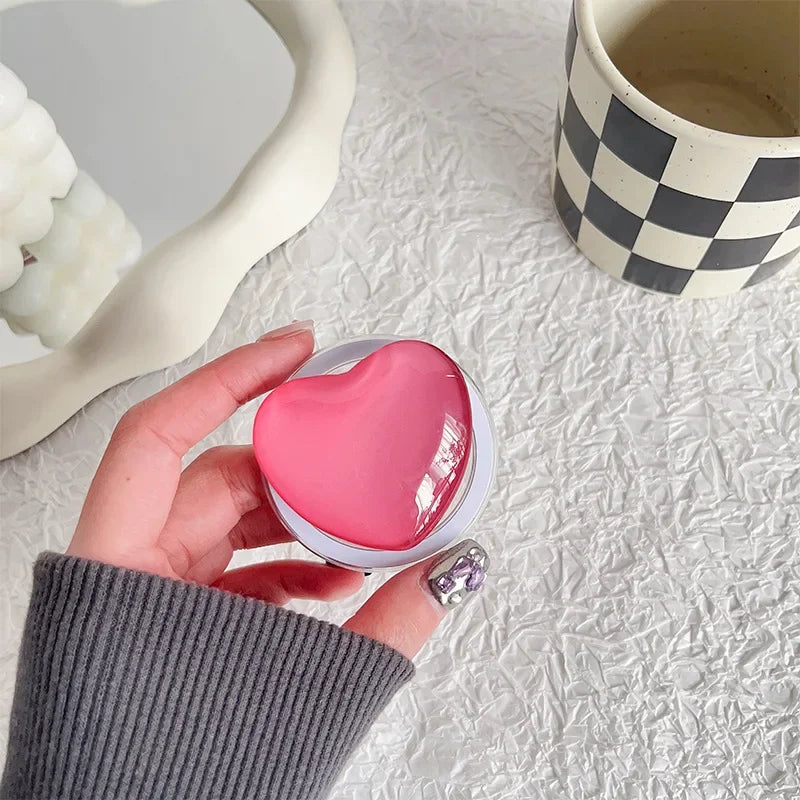 Korean Y2K Pink Glass Love Heart Magnetic Holder Phone Grip Tok Detachable Bracket for Magsafe Universal Smart Tok for IPhone