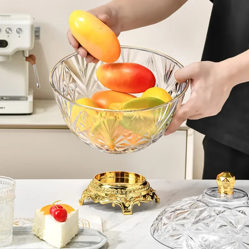 Transparent Plastic Storage Tank Large-capacity Food Tall Fruit Storage Box Gold-plated Desktop Snack Jar with Lid Decorate