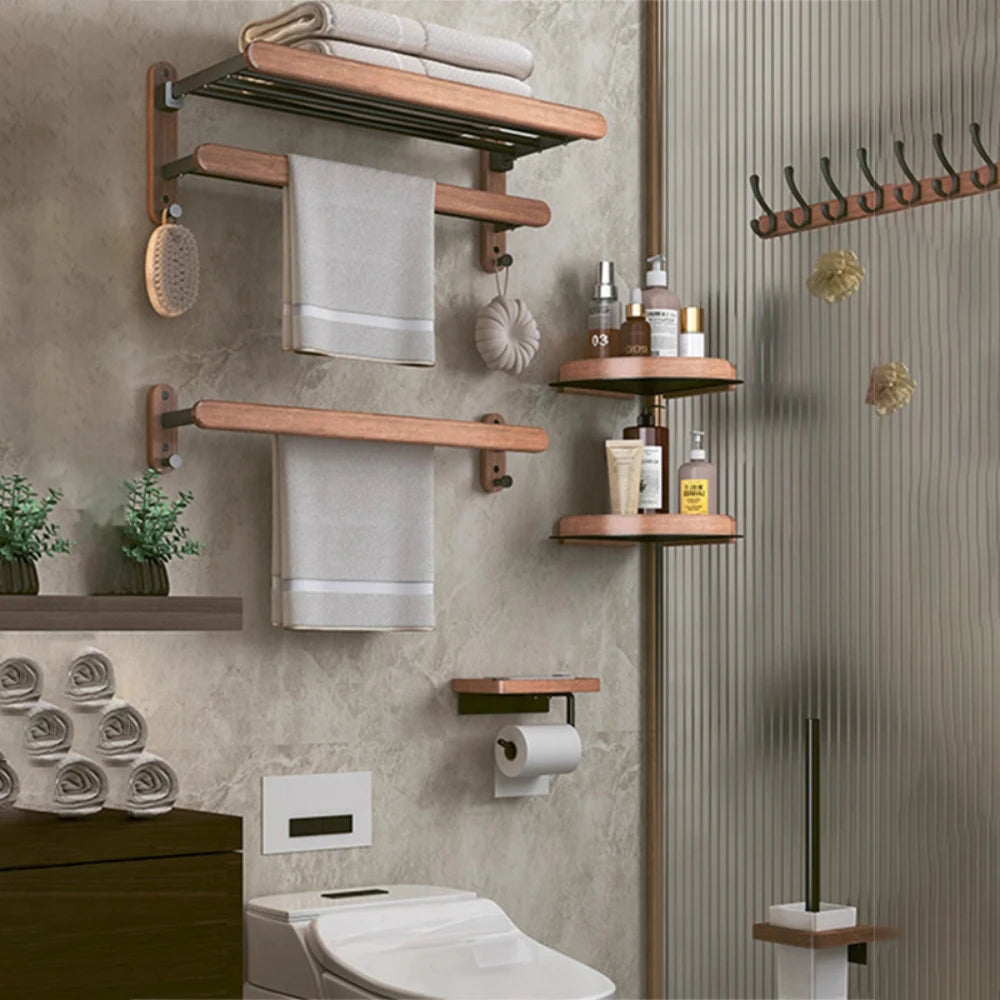 Walnut Wood Black Bathroom Hardware Set Bathroom towel rack Towel Rack Toilet Paper Holder Towel Bar Shelf  Bathroom Accessories