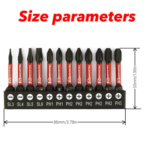 12-Piece S2 Steel Bit Set, Cross/Flat Head, Multiple Sizes, 50mm, Magnetic, Anti-Twist, High Hardness Impact Screwdriver Bits