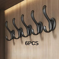 6-Pack Black No-Drill Wall-Mounted Hooks for Entryway, Shoe Cabinet, Wardrobe, Bathroom, Door, Coat Hooks, Single Hook