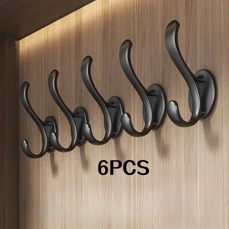 6-Pack Black No-Drill Wall-Mounted Hooks for Entryway, Shoe Cabinet, Wardrobe, Bathroom, Door, Coat Hooks, Single Hook