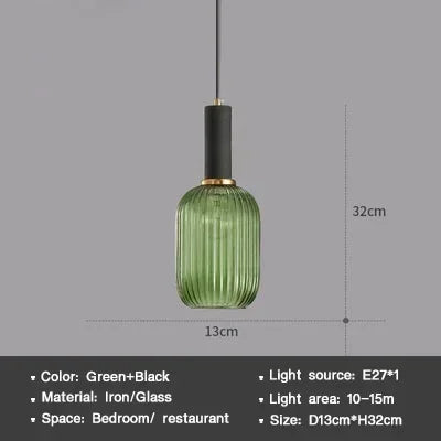 Striped Nordic Vintage Colorful Glass Chandelier For Dining Room Kitchen Island Pendant Light Bedroom Bedside Hanging Lamp