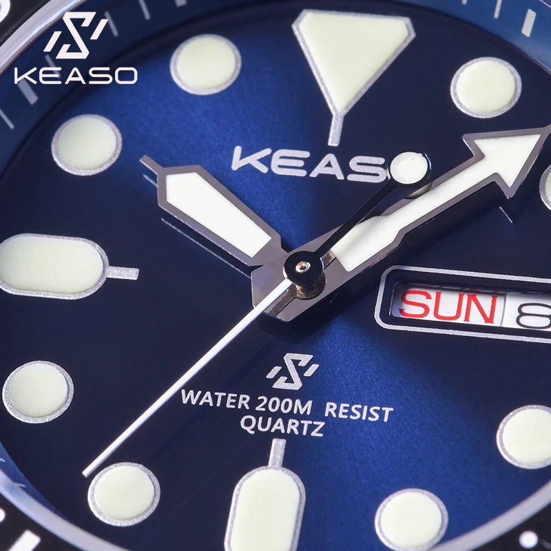 KEASO Fashion Mens Quartz Watch Sapphire Crystal Mirror MIYOTA 2105 Quartz Movement Luminous 316L Steel Original Mens Watch