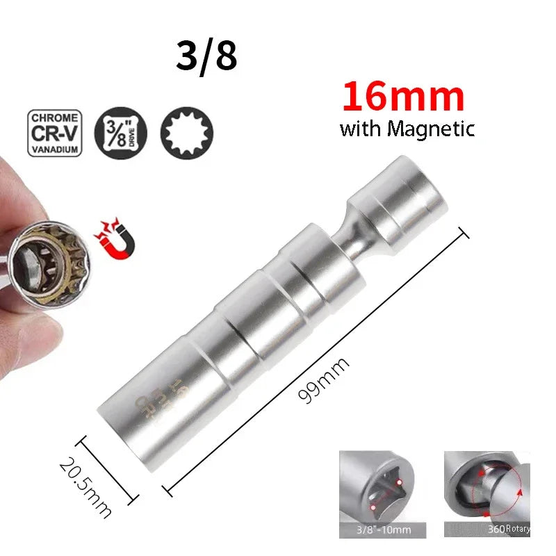 Magnetic Wrench 14/16mm Spark Plug Removal Tool Pull Out Spark Plug Socket 360° Rotary Heads Small Hand Installation Tool