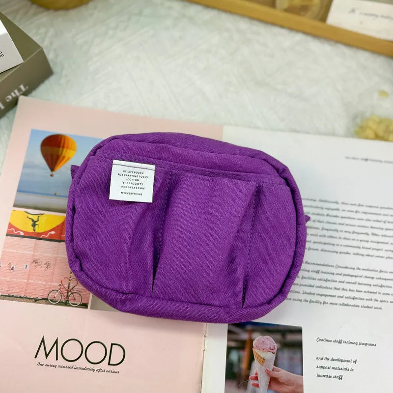 New In Stock Canvas Pencil Pouch Large Capacity Solid Color Japanese Style Portable Multifunctional Journal Storage Bag For Use