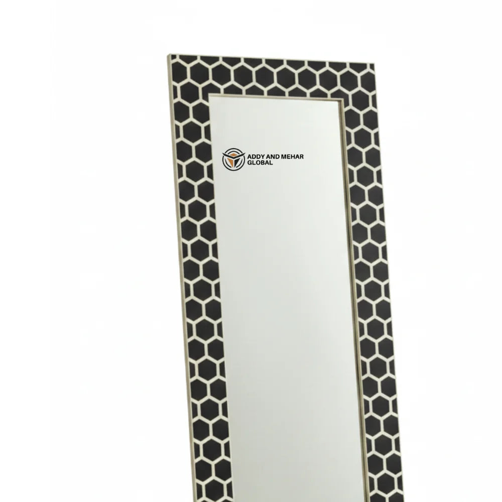 Black & White Bone Inlay MDF Art Deco Eco-Friendly Square Framed Wall Mirror Elegant Handcrafted Birthday & Wedding Gift