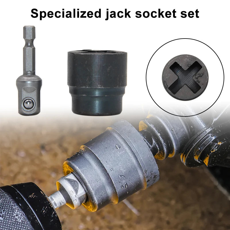 Automotive High Hardness Cross Shape Socket Wrench Electric Conversion Connect Rod Tire Unload Tool Labor-Save Jack