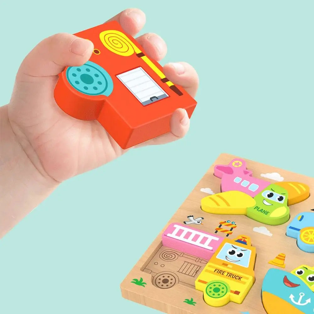 Multicolor Wooden 3D Puzzle Fruits Dinosaur Hand-eye Coordination Early Education Puzzle Cartoon Animal English Learning Puzzle