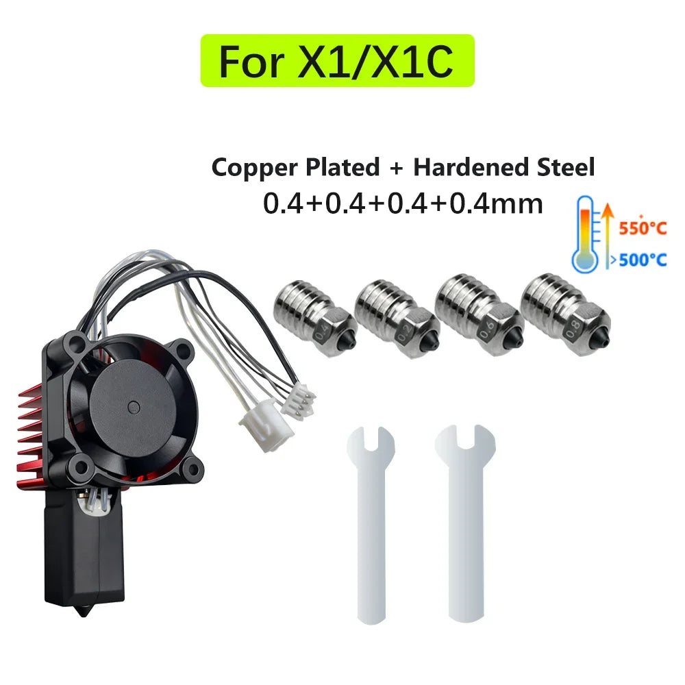 For Bambu Lab P1S Hotend Complete Assembly Upgrade Hardened Steel Extruder Kit For X1 X1C P1P P1S Fan Nozzle X1 Carbon Hot End