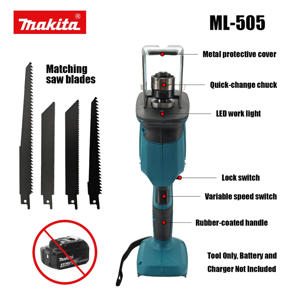 Makita ML-505 Cordless Reciprocating Saw Electric Chain Saw Portable Power Tool for Wood Metal Pipe Cutting
