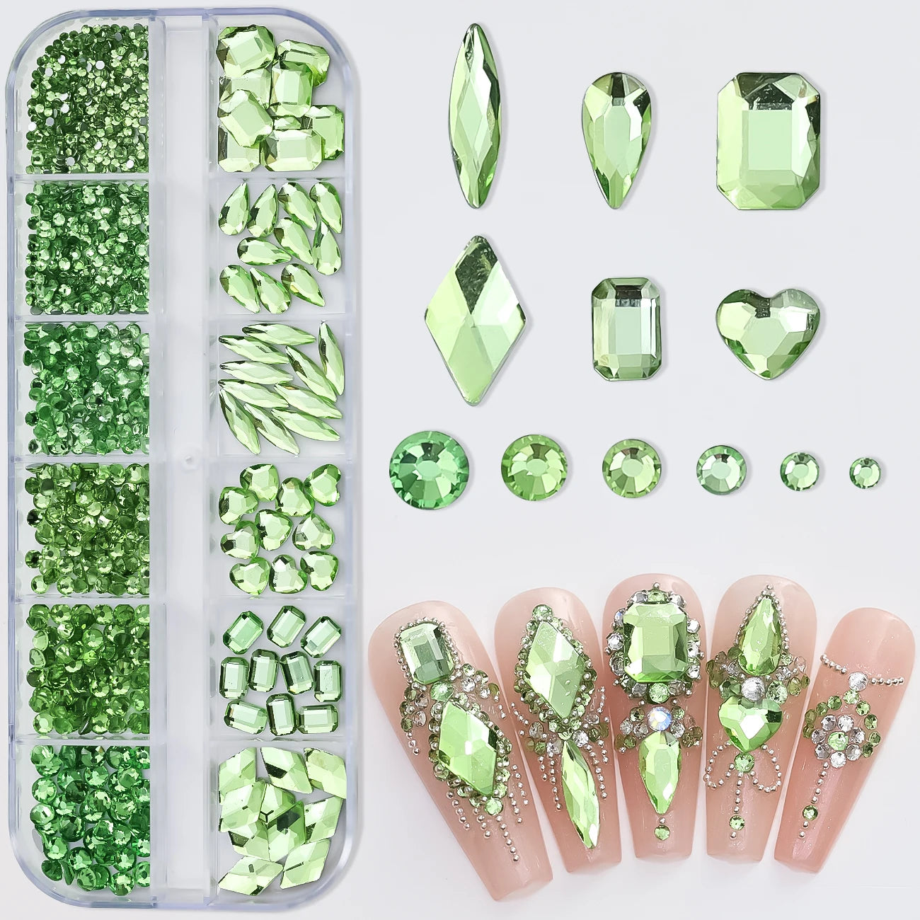12Grids 3D Pink Nail Art Rhinestones Flatback Glass Gems Stones Nail Art Decorations Luxurious Diamond DIY Manicure Accessories