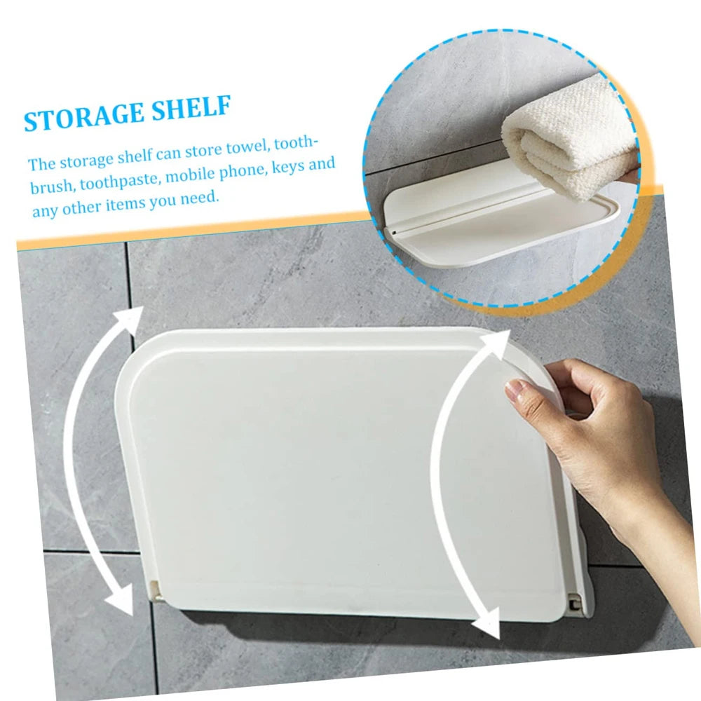Folding Wall Mounted Shelf Saving Space Foldable Storage Rack Punch-Free Phone Holder Wifi Router Storage Tray BathroomOrganizer