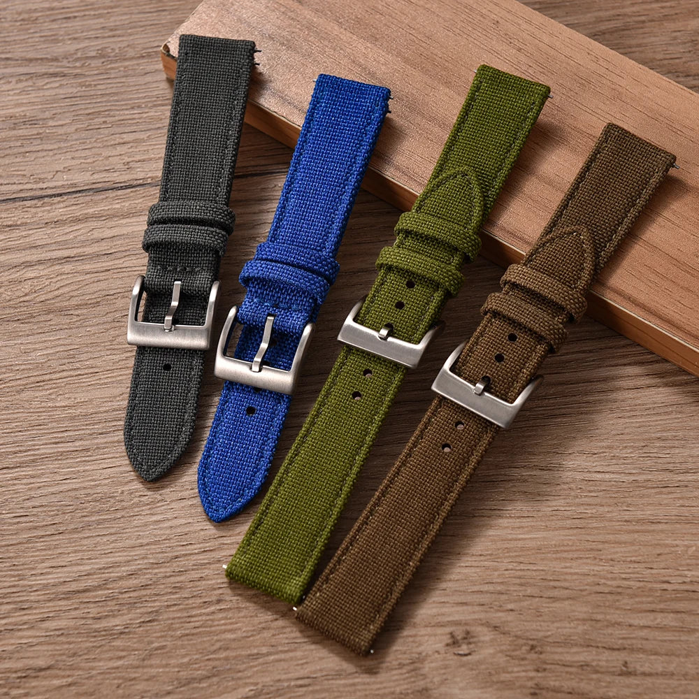 18mm 20mm 22mm Nylon Watch Strap Two-Sided Leather and Sailcloth Watch bands Quick Release Wristbands Sport Belt for Men Women