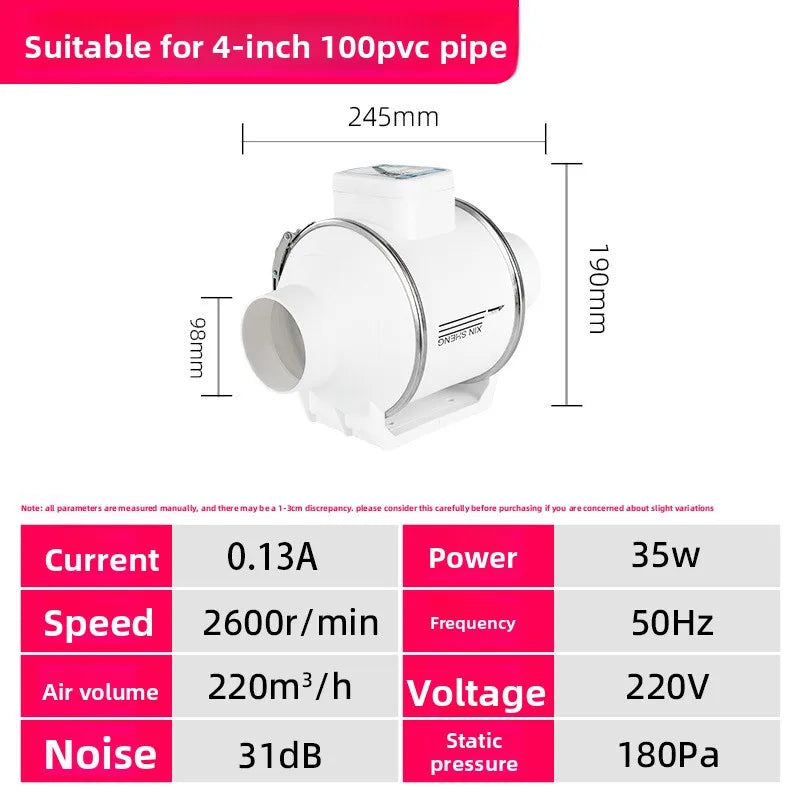 Exhaust Fan Home Mute Inline Duct Fan Bathroom Exhaust Fan Ventilation Equipment Kitchen Bathroom Wall Mounted Air Purifying Ve