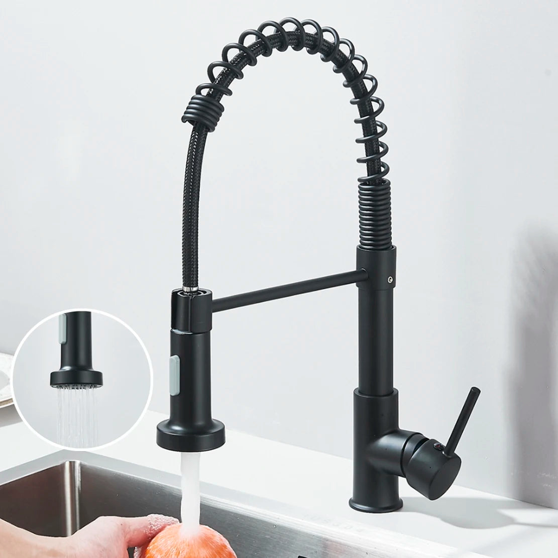 Kitchen Sink Faucet Pull Down Swivel Daul Spout Faucet Brass Deck Mounted Spring Single Handle Cold Hot Water Mixer Tap