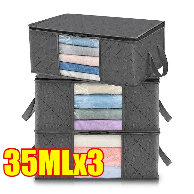 Closet Organizers and Storages Clothes Storage Bag Blanket Storage Foldable Storages Bin Sturdy Sewn By 3 Layers Fabrics