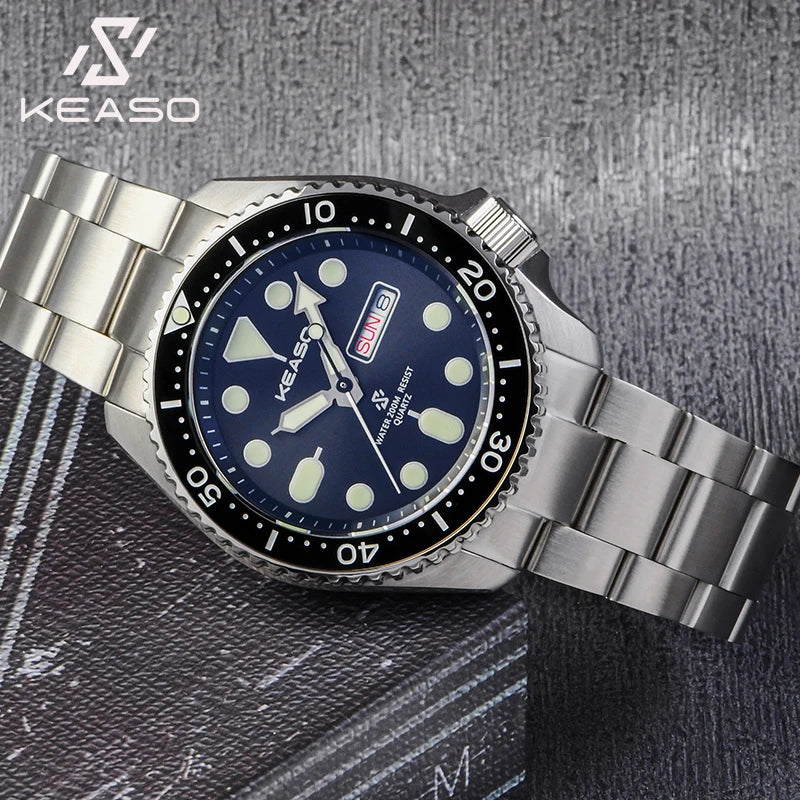 KEASO Fashion Mens Quartz Watch Sapphire Crystal Mirror MIYOTA 2105 Quartz Movement Luminous 316L Steel Original Mens Watch