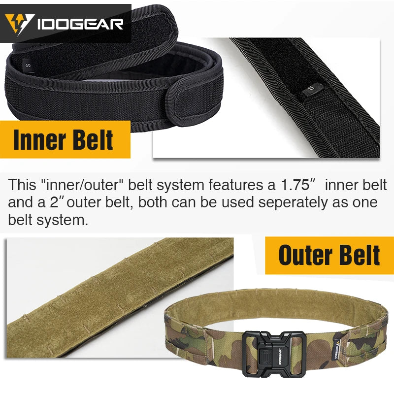 IDOGEAR Tactical 2" Belt Quick Release MOLLE Belt With Inner Outer Adjustable For Men Outdoor Sport Airsoft 3444