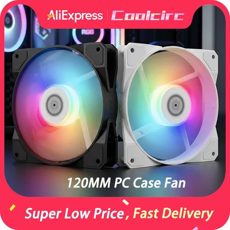 COOLCIRC P16 120mm RGB LED PC Case Fan Rainbow Heatsink 12V 4Pin 12CM CPU Cooler Silent Cooling Fan Low Noise Cooling Ventilador