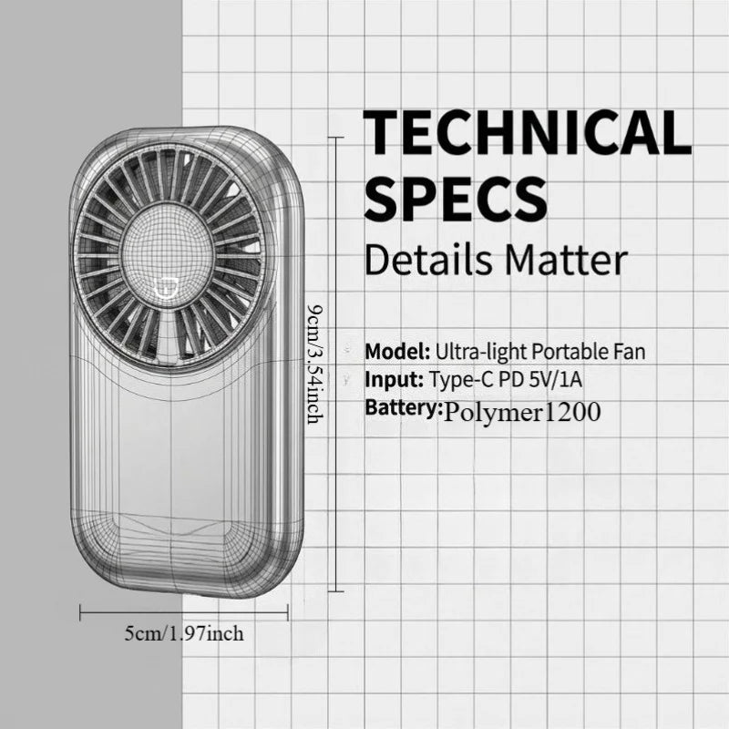 Portable mini fan | silent | long battery life/mini handheld fan, portable USB charging pocket fan, 5-speed silent cooling fan
