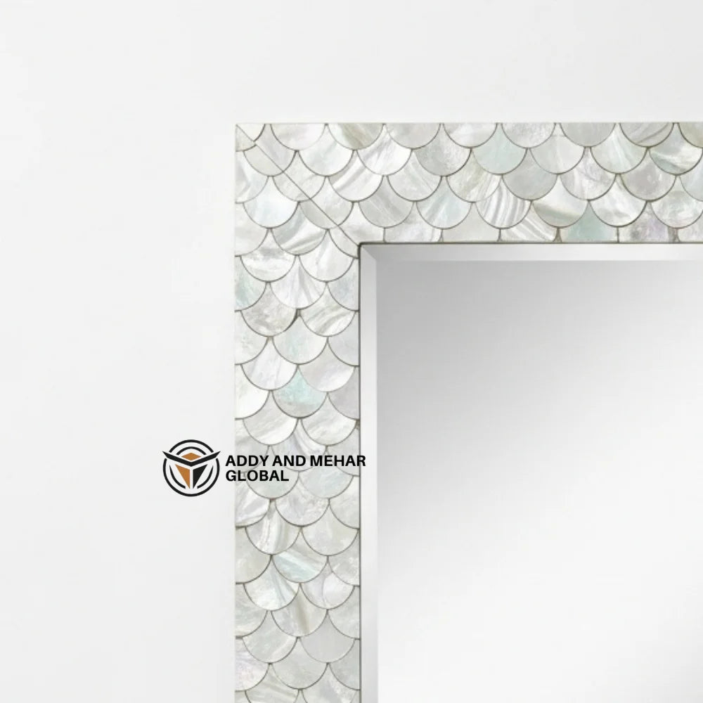 Handmade Art Deco Wedding Eco-Friendly MDF Inlay Square 5.0mm Thick Framed Wall Mirror Luxury Shell Mosaic Decorative Home Hotel