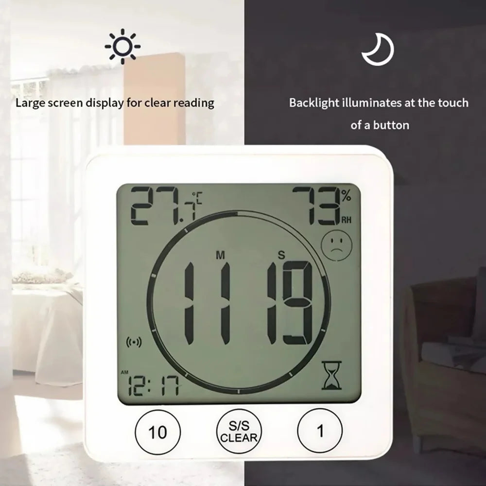 Waterproof Digital Bathroom Wall Clock Shower Timer For Water Spray LCD Digital Watch Temperature Humidity Clock For Shower Room