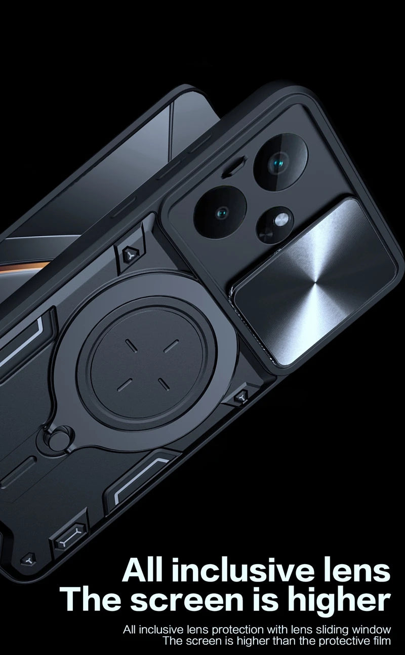 For Realme GT7 5G Case Armor Slide Camera Lens Protect Back Cover For OPPO Realme GT7 GT 7 RealmeGT7 Magnetic Holder Ring Funda