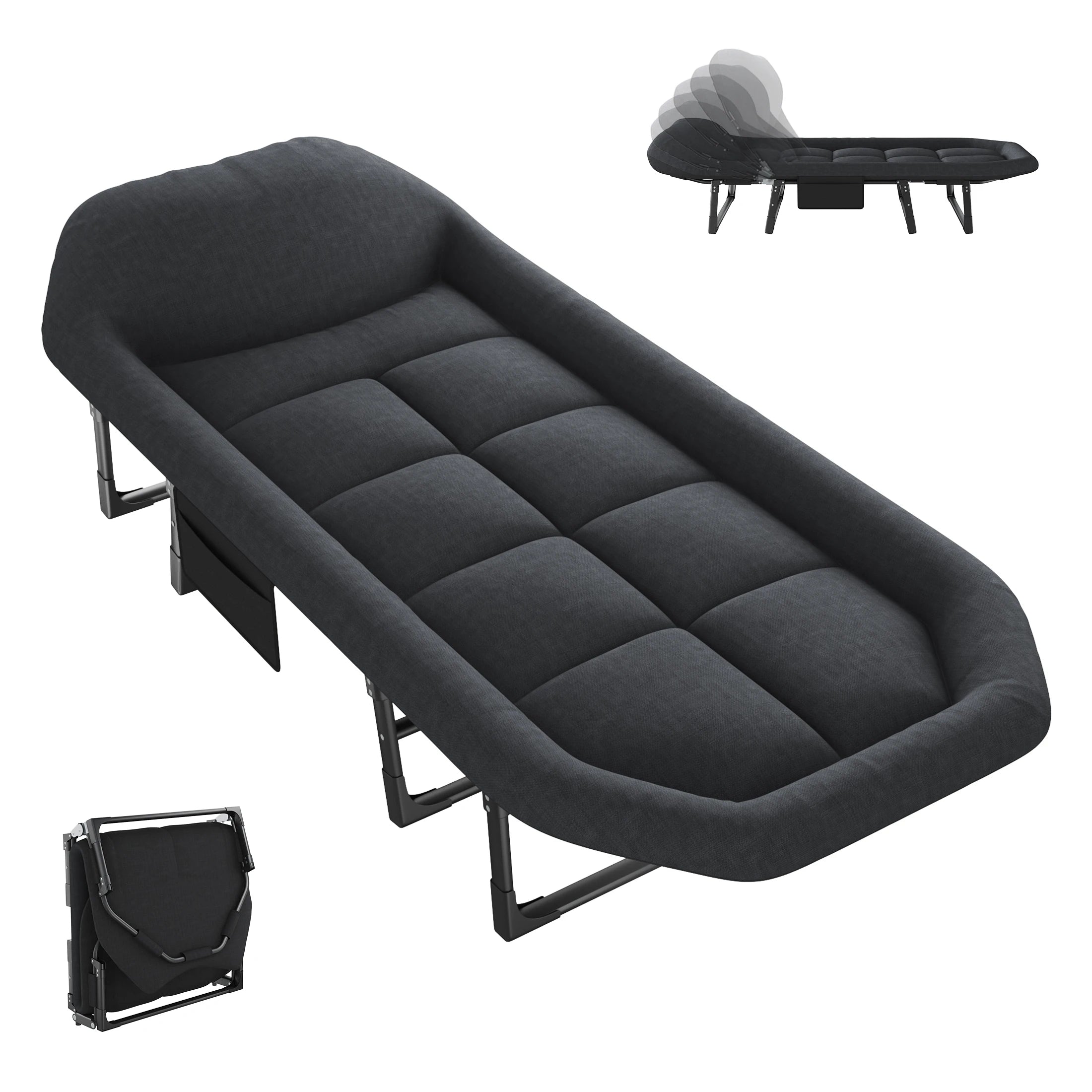 JHK Adjustable Folding Camping Bed with Mattress  Lightweight Camping Cot with Carry Bag 6 Angle Foldable Camping Bed for Camp Outdoor Supports 450 lbs
