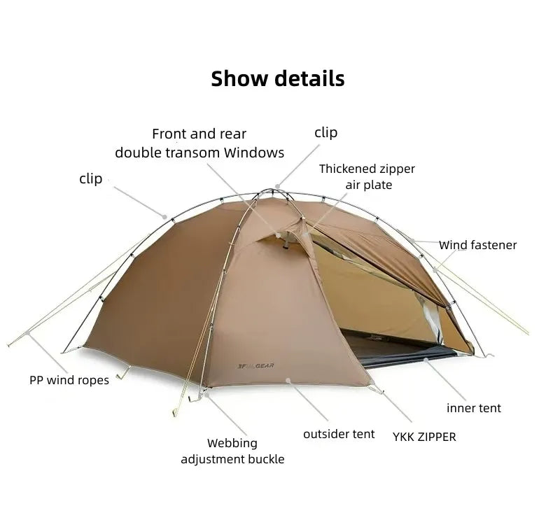 3F UL Gear Taiji3 Ultralight Tent 3/4 Season Portable Backpacking Tent for Multi person Double Layer Tent for Camping, Climbing