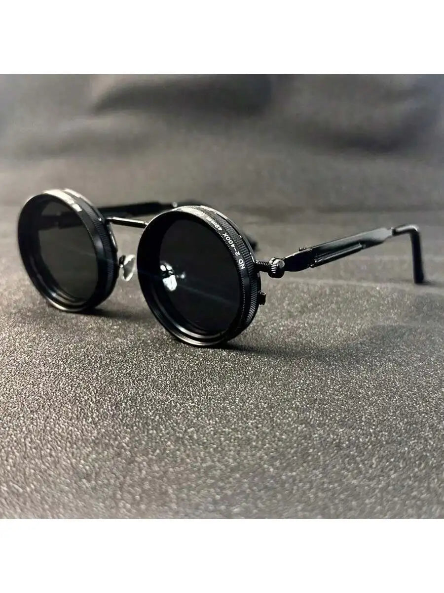 Men's Retro Spandex Style Rotating Sunglasses - Adjustable Brightness Steampunk Style Alloy Frame, Black And Gray Gradient Lenses, Travel And Fashion Accessories, Sunglasses, Party Sunglasses, Suitable For Bohemian Style Sung