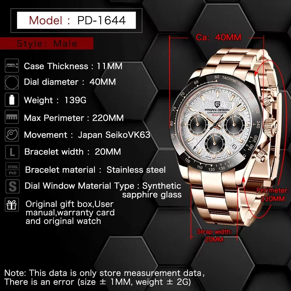 2026 New PAGANI DESIGN Mens Quartz Watches Top Luxury Chronograph VK63 Watch For Men Gift AR Sapphire Mirror Ceramic Bezel Clock