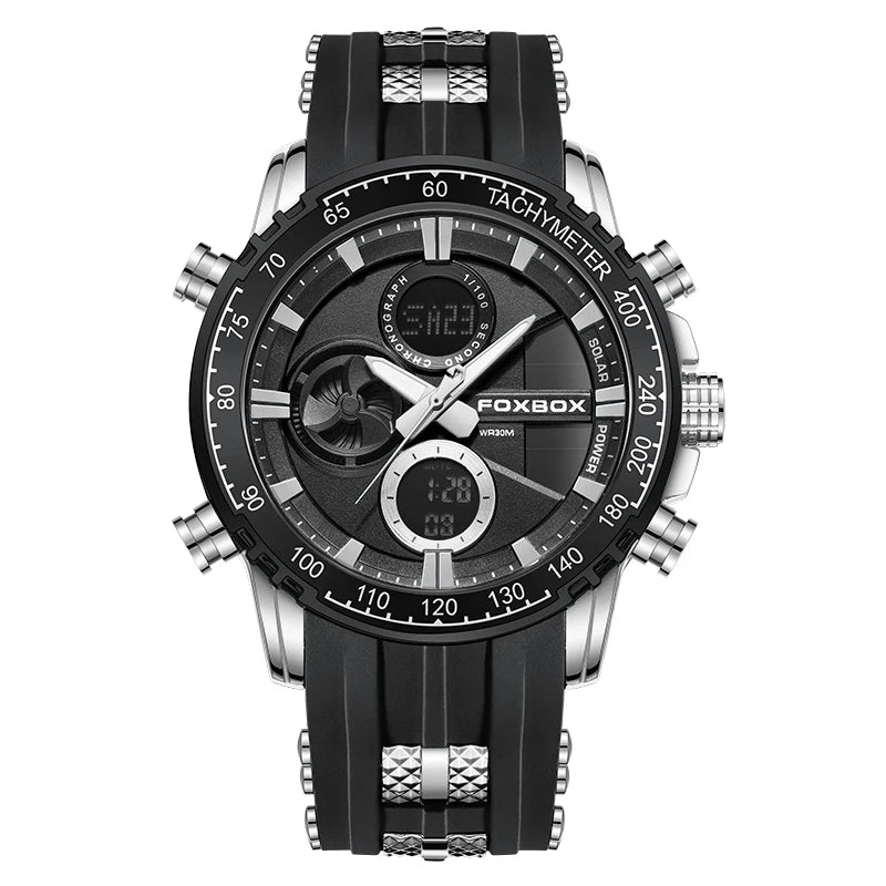 FOXBOX Men Luxury Watches Dual Display Watches Waterproof Mens Sport Wrist Watch Man Military Clock Male Stopwatch Reloj Hombre