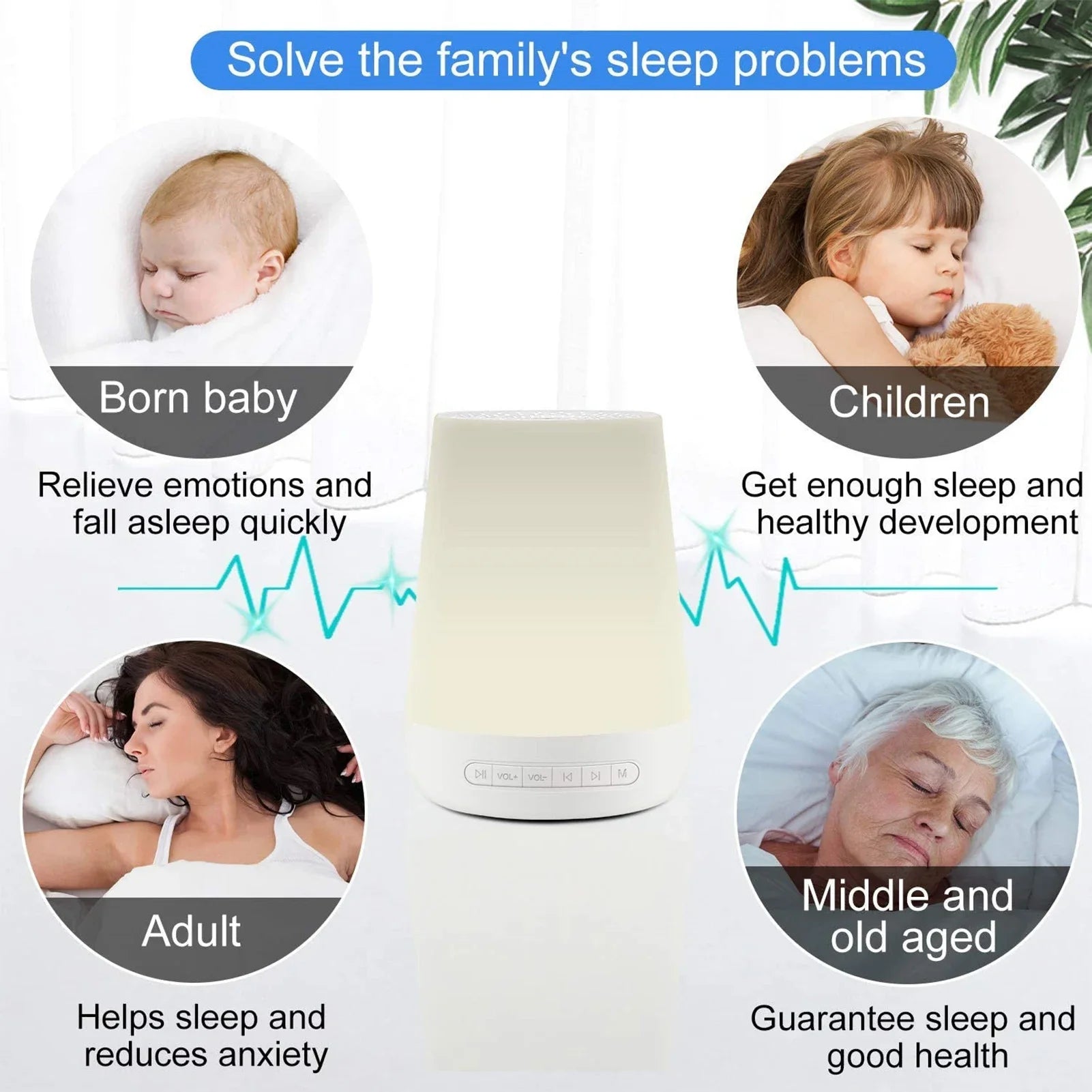 Colorful Night Lights 34 Soothing Sounds Supports APP Remote Control Smart White Noise Machine Baby Sleep Sound Machine