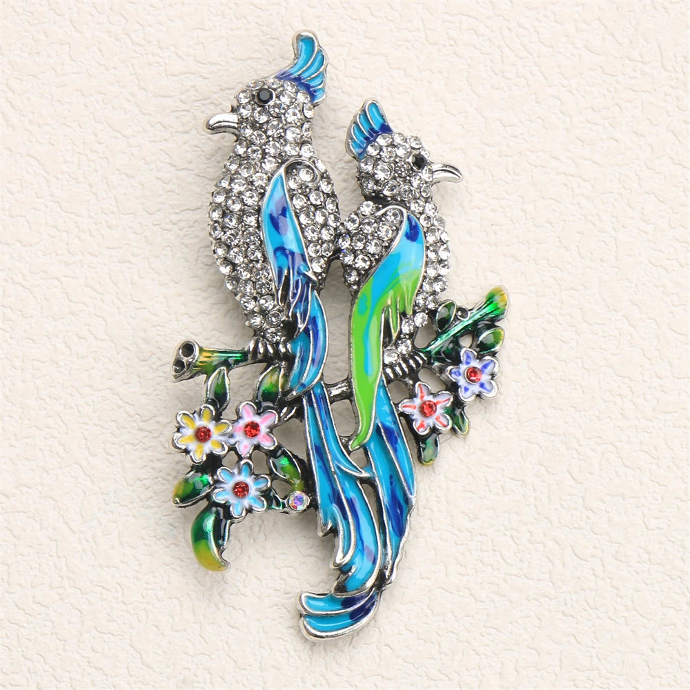 Women New Trendy Brooch Extra-Large Rhinestone Peacock Animal Bird Dog Conch Enamel Pin Jacket Jewelry Accessory