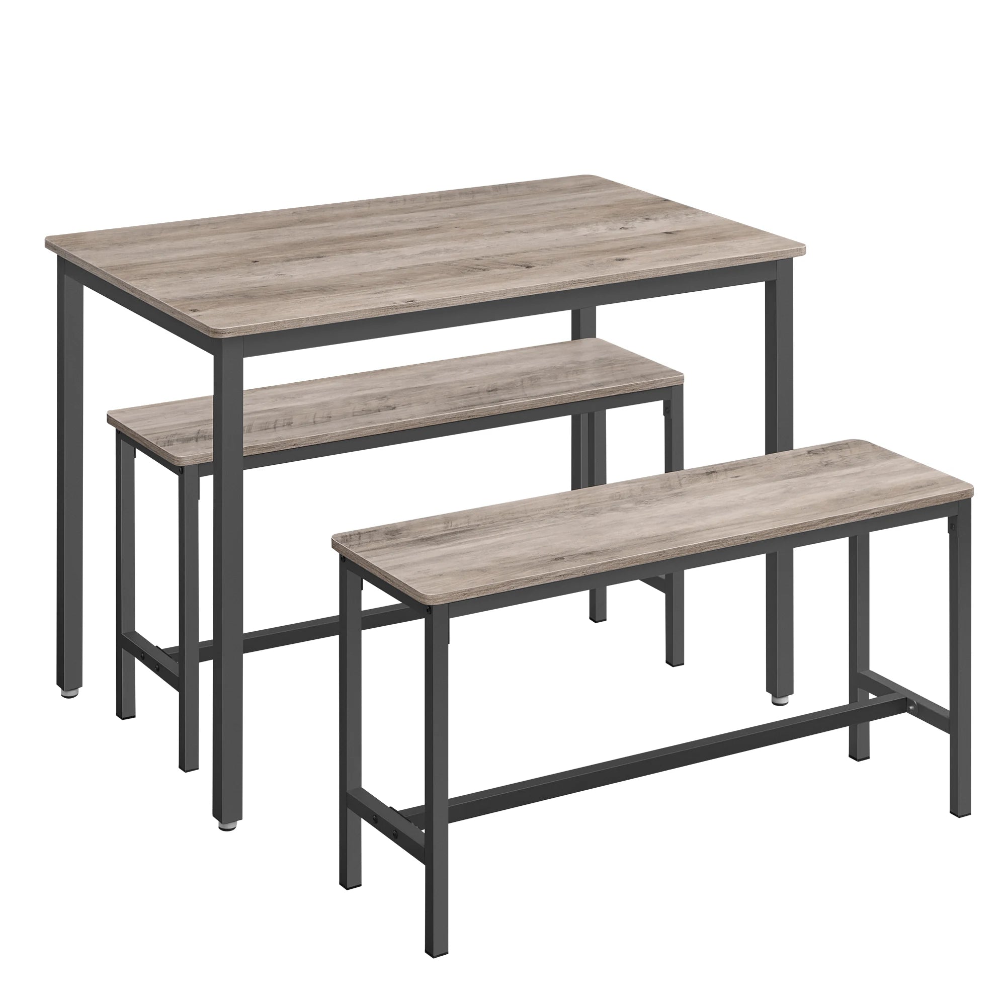 VASAGLE Dining Table with 2 Benches, 3 Piece Set, Kitchen Table of 70 x 110 x 75 cm, 2 Benches of 30 x 97 x 50 cm Each