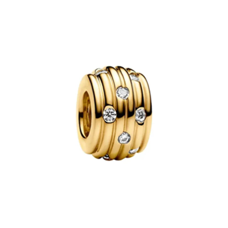 Gold Plated CZ Charms Fit Original Bracelet 925 Sterling Silver Core Heart Star Flower Dangle Beads Luxury DIY Jewelry Gift