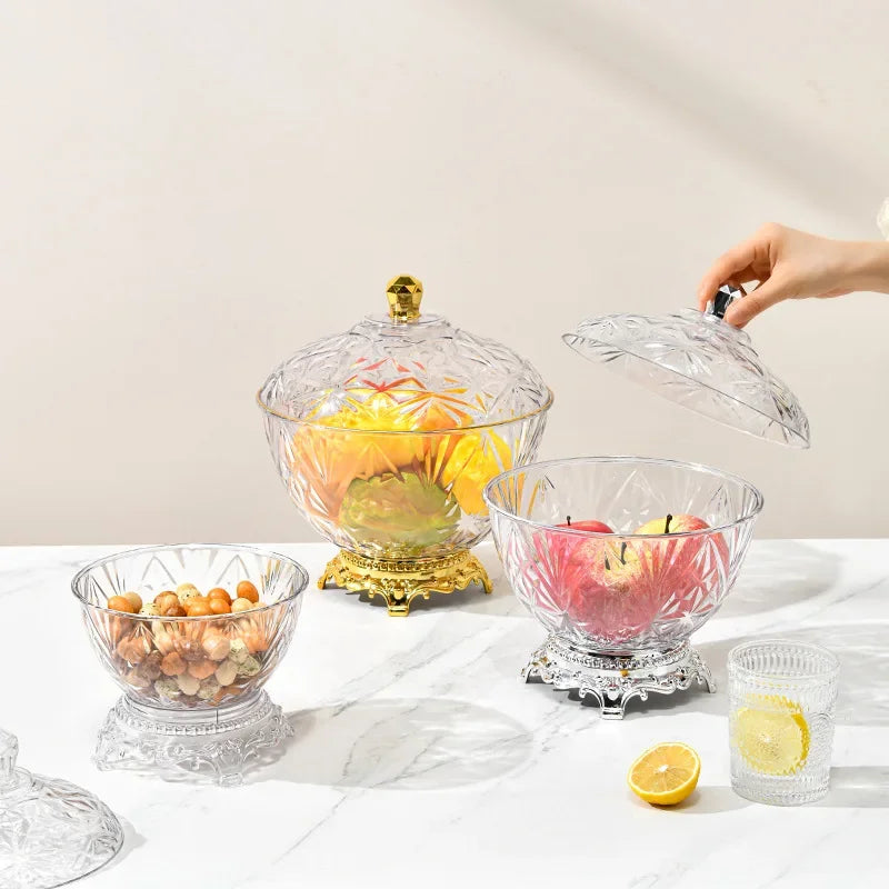 Transparent Plastic Storage Tank Large-capacity Food Tall Fruit Storage Box Gold-plated Desktop Snack Jar with Lid Decorate