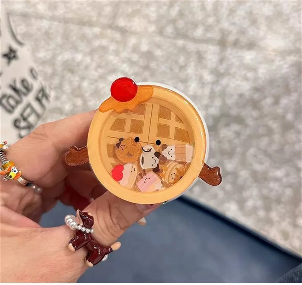 Cute Cartoon Cake Bread Magsafe Wireless Charge Case For iPhone 13 14 15 16 17Pro Max Plus 3d Funny Waffle Shake Magnetic Holder